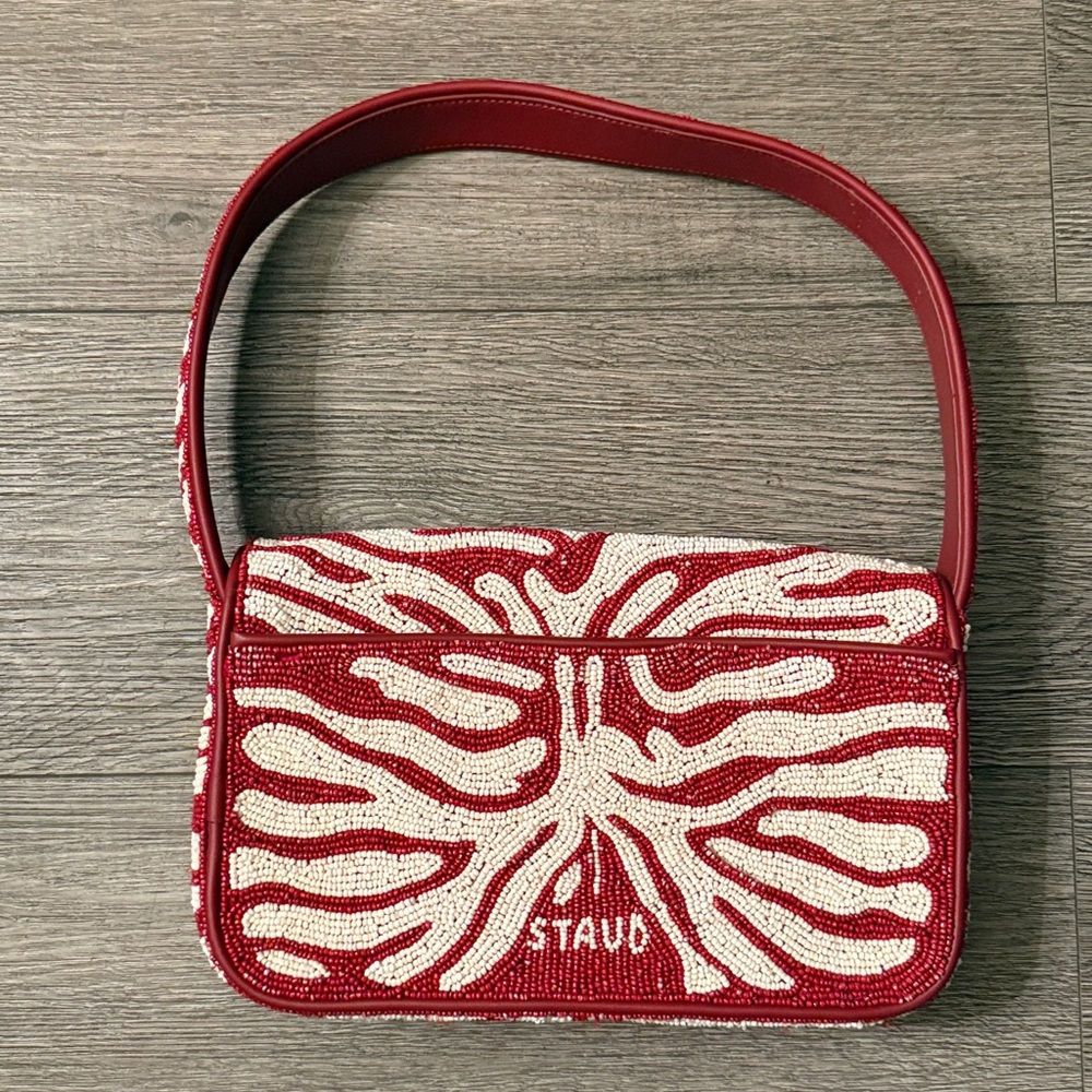 STAUD Tommy Beaded Bag, Scarlet/White Zebra - Picture 6 of 8